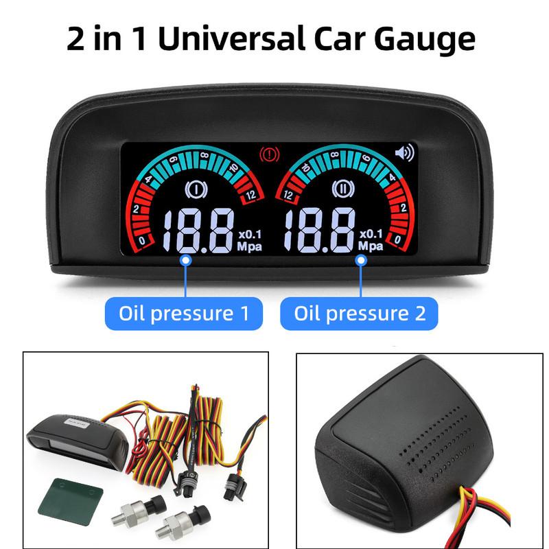 Digital Dual Fucntion Auto Car Gauges Air Pressure Gauge Press Meter 0-1.2Mpa with Buzzing Flashing Alarm +2pcs NPT1/8 Sensor