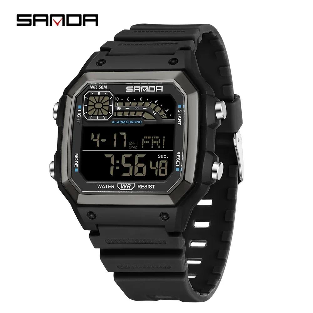 SANDA 6196 Waterproof Watch Sports Men's Lightweight Square Classic Fashion Electronic Rel gio mulher Electronic Night Glow