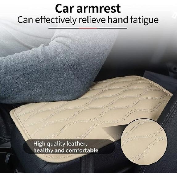 Beige Leather Armrest Pad Cover Center Console Box Cushion Mat Car Accessories