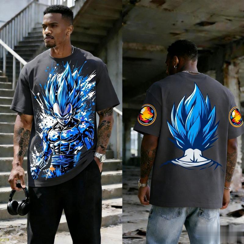2026 Dragon Ball Vegeta Printed Trendy Versatile Short Sleeve T-Shirt Y2k Style Summer Men's Casual