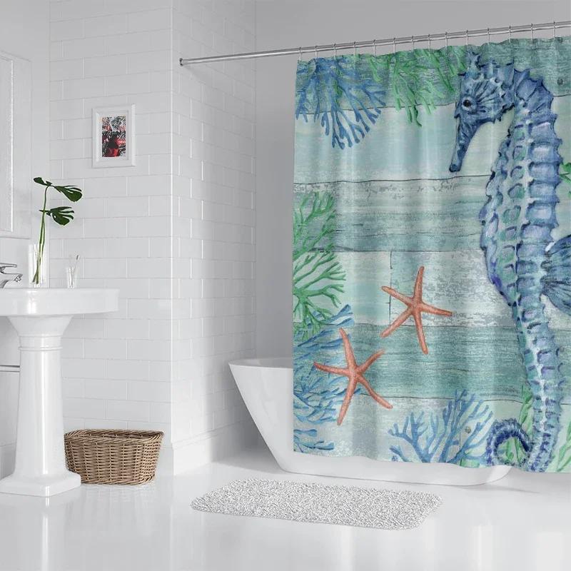 Ocean octopus, seahorse, starfish waterproof fabric household shower curtain accessories shower curtain marine shower curtain