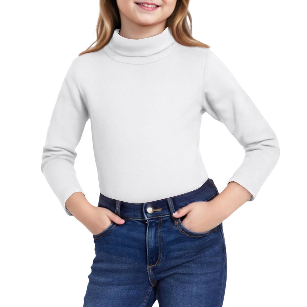Girls Cute Tops Spring  High Neck Solid Long Sleeve Round Neck Top Party Birthday School Sweaters