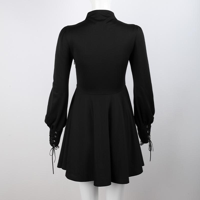 Y2K černé gotické šaty ženy gotický styl goth bandage minišaty gotické harajuku punkové šněrovací síťované šaty s dlouhým rukávem