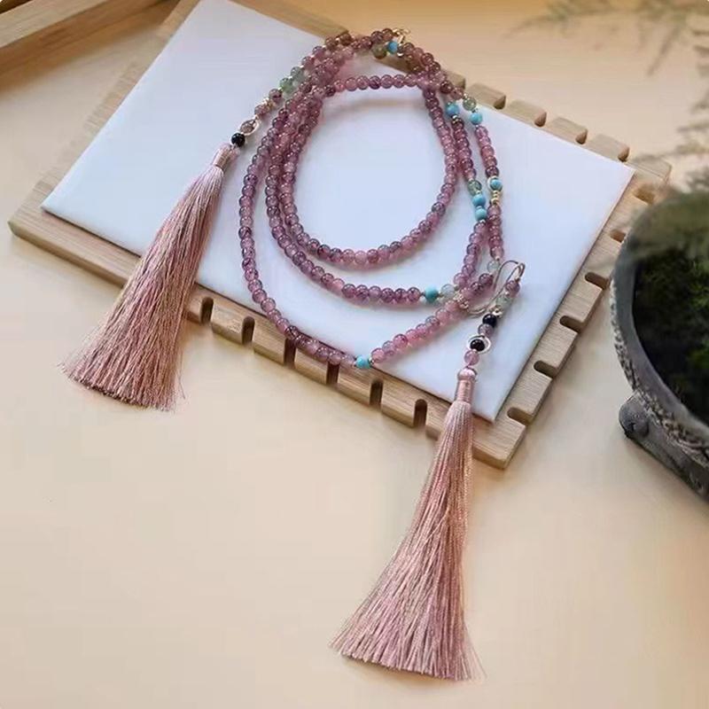 Retro Ethnic Style Necklace Chinese Style Beaded Tassel Choker Natural Stone Prayer Necklaces Women Cheongsam Necklace Jewelry