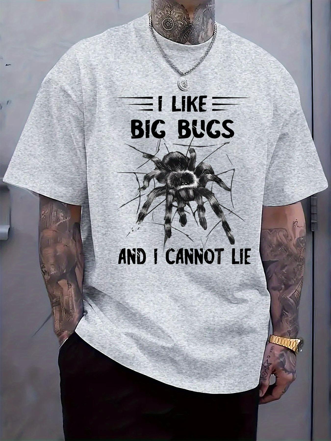 

Casual Big Bug Print T-shirt - Light Gray Crew Neck Short Sleeve Tee with I Like Big Bugs Design XXXL