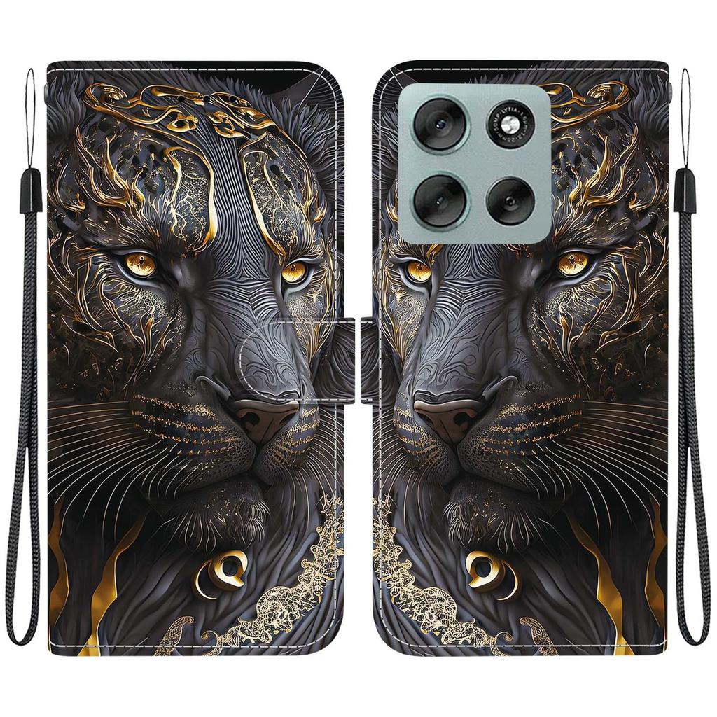 Handmade PU Leather Flip Case for Motorola Moto G56 Anti-Slip Shockproof Cover with Wrist Strap & Heart/Rose Cat Designs