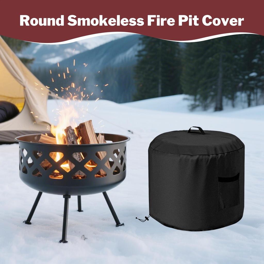 Round Fire Pit Cover Waterproof Round Fire Pit Dust Cover Weatherproof Oxford Fabric Protector For Barbecue Bonfire Grilling