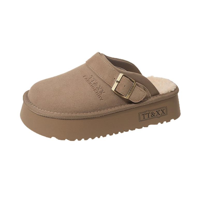 Thick-soled Fluffy Shoes Slippers Women's New Autumn and Winter Outer Wear Velvet Warm Snow Boots Bag Head Half Slippers