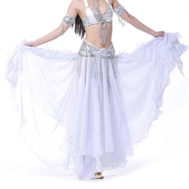 Saias Multicores de Dança do Ventre Orientais Dupla Fenda Alta Saia de Fantasia de Dança do Ventre Para Mulheres Saia Longa de Dança do Ventre Sem Cinto