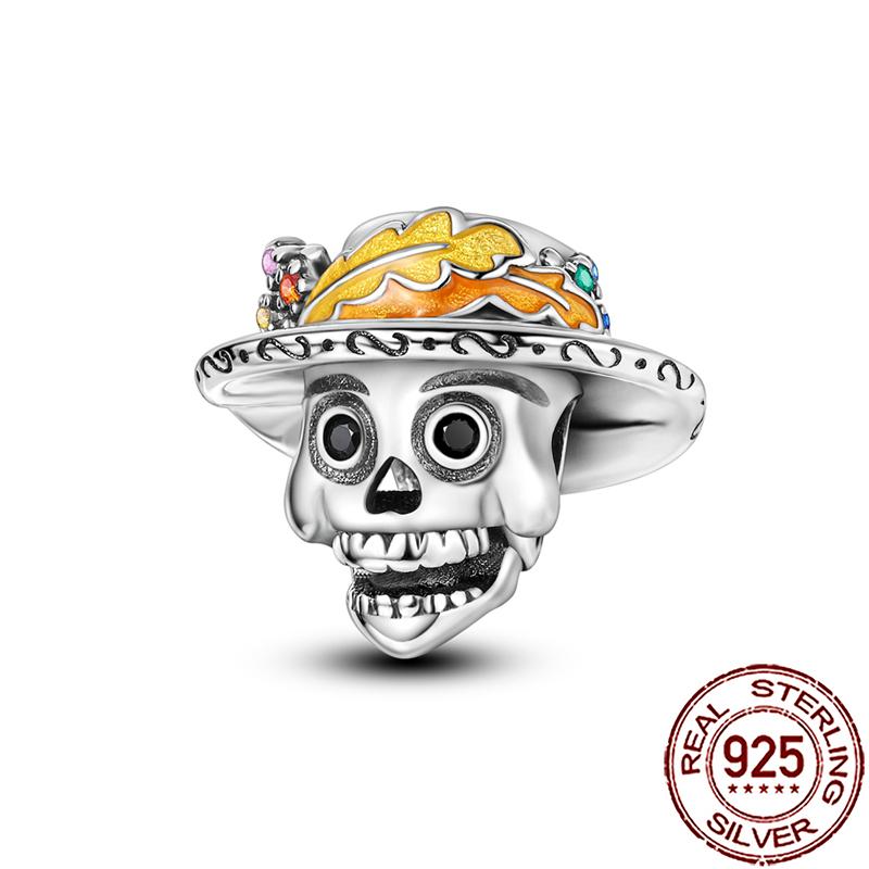 Gothic Charms Copper Pumpkin Calavera Colorida Beads Fit Snake Chain Bracelet Necklace Halloween Women Diy Jewelry