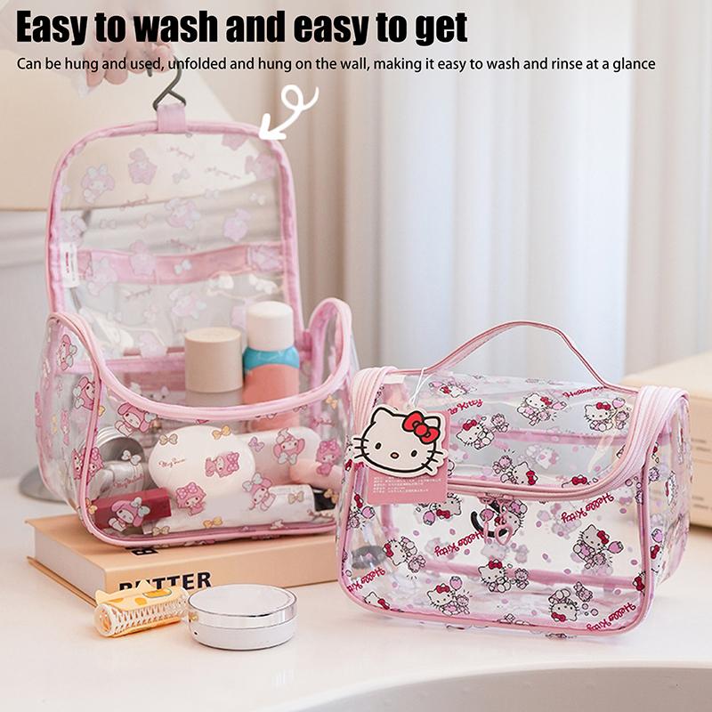 Hellokitty Cosmetic Bag High Value Large Capacity Transparent Portable Hook Wash Storage Bag Travel Toiletries Storage Bag