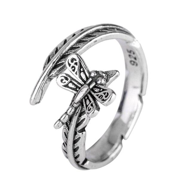 Silver Color Retro Dragonfly Leaf Ring For Women Simple Party Jewelry Gift  New Dropshipping