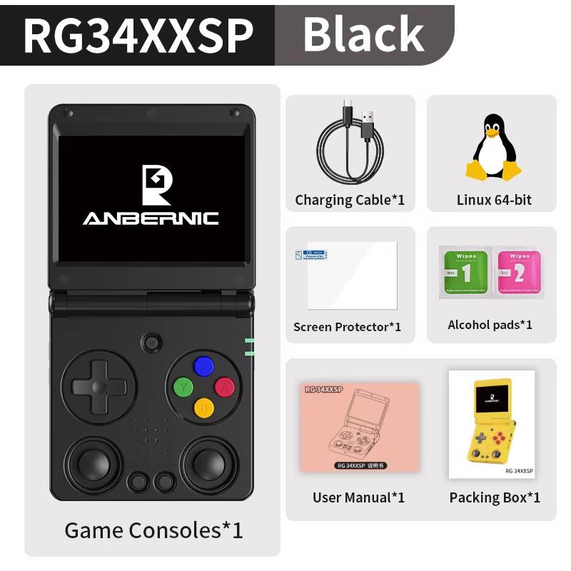 Anbernic RG34XXSP Flip Handheld Game Console 3.4inch IPS Screen Linux 64-bit WIFI Collapsible Retro Video Gaming Player PSP 256G