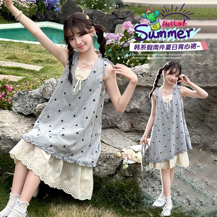 Girls' Summer New Korean Style Fake Two-Piece Summer Vest Skirt