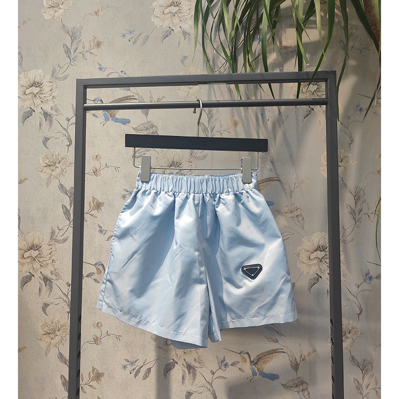 

Blue Shorts Thin Outwear High Waist Loose Triangle Mark Blue S