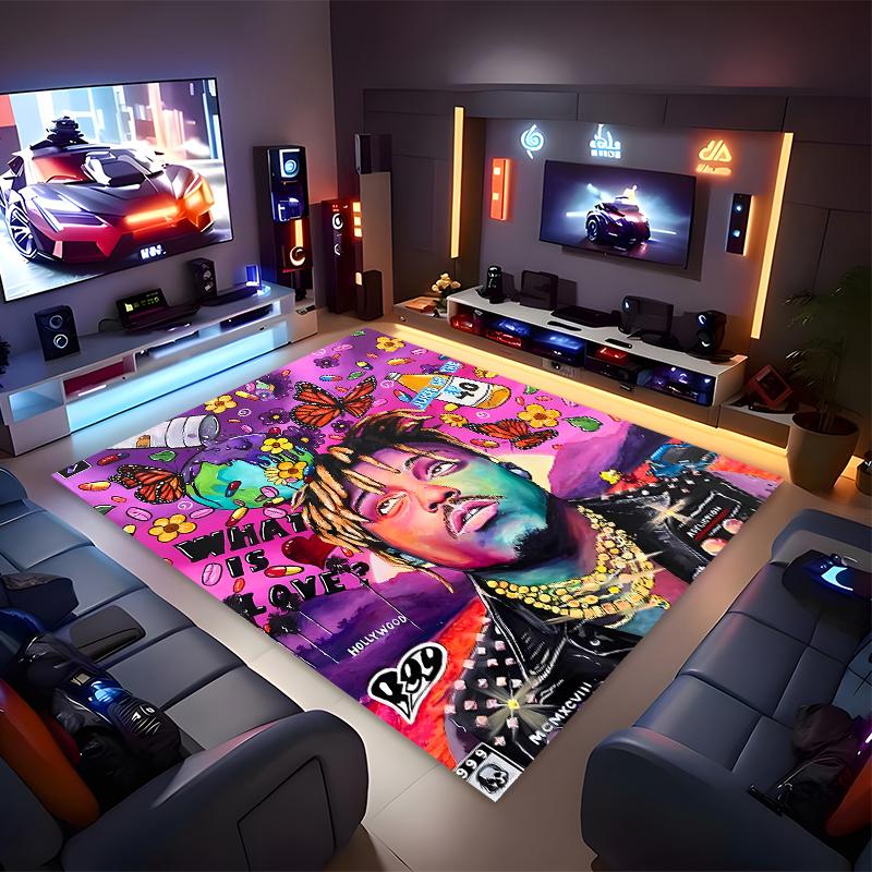 1pc Juice WRLD Print Area Rug - Soft, Washable Non-Slip Indoor Mat for Office Chairs, Living Room, Home Office Decorative Rug