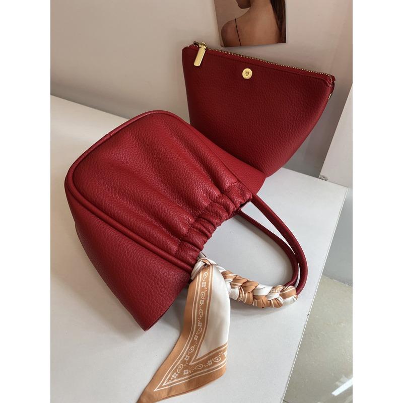 Red Wedding Bag Female Bride Wedding Bag New Niche High-end Sense Portable Tote Vegetable Basket Bucket Bag