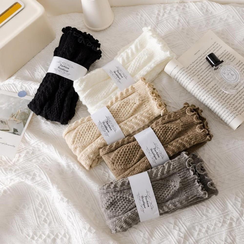 Knitted Knee Socks Solid Color Knee Sleeves Japanese Style Foot Cover Socks For Women