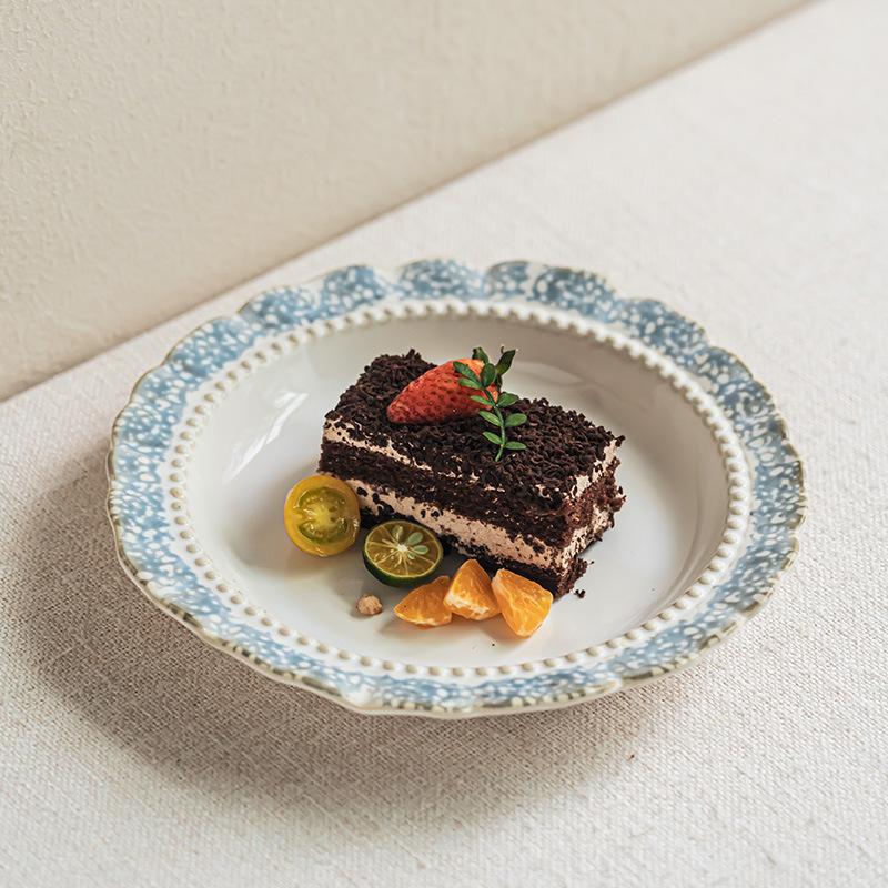 High-Value Ceramic Deep Plate Light Luxury Home Daily Vegetable Plate French Retro Lace Shape Noodles Plate Dim Sum Plate