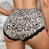 TERMEZY Women's Sexy High Waist Leopard Print Panty Lace Mesh Stretchy Underwear Comfortable Transparent Hollow Out Lingerie