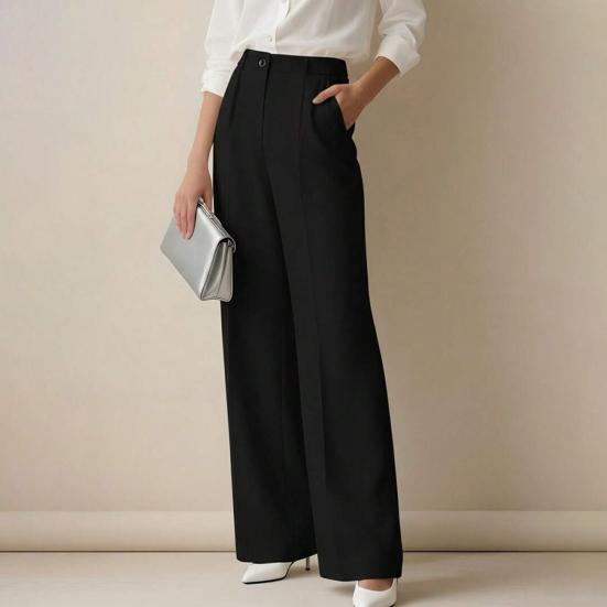 Women Pants High Waist Straight Wide Leg Suit Trousers with Side Pockets Pure Color