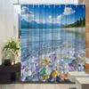 1pc Landscape Shower Curtain Stone Lake And Mountain Scenery Bathroom Decoration Polyester Fabric Contains 12 Hooks