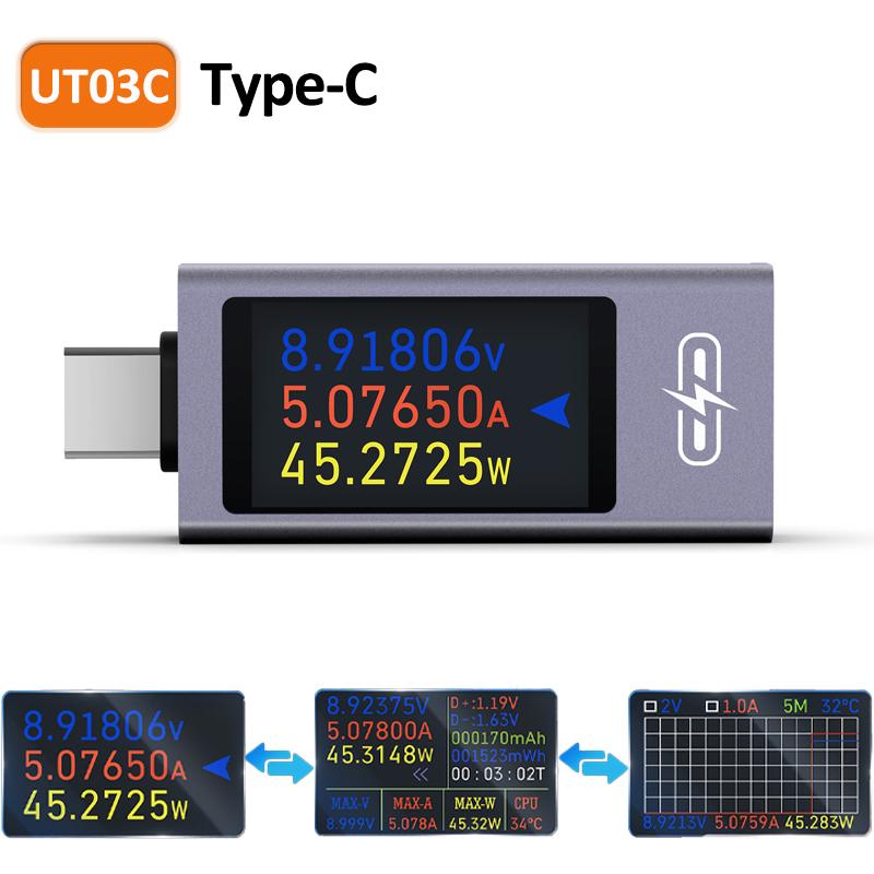 Type-C/USB Tester DC 4-30V Multi-function Digital Voltage Ammeter Power Meter Type-c Cell Phone Fast Charger Capacity Tester