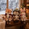 Layered Knit Texture Statues Christmas Animal Shelf Sitter Figurine, Woodland Statue with Mug, Dangling Leg Charming Seasonal Home Accessories Mantel
