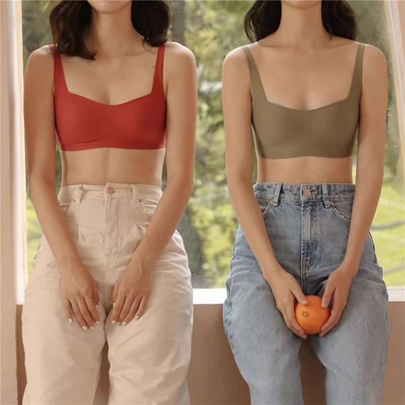 French Square Neck Jelly Strips Bra Soft Support No Steel Ring No Trace Thin Gather Underwear Women'S Comfortable Bra