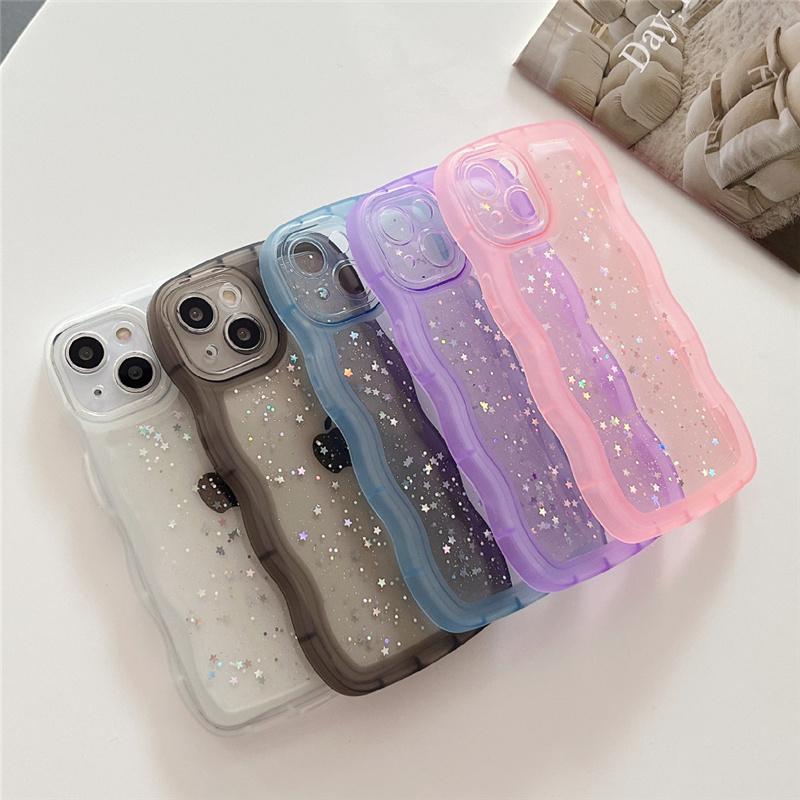 Pro iPhone 15 14 13 12 11 Pro Max XR XS SE 7 8 Plus Pouzdro Roztomilý průhledný hybridní třpytivý kudrnatý kryt nárazníku Soft Fundas