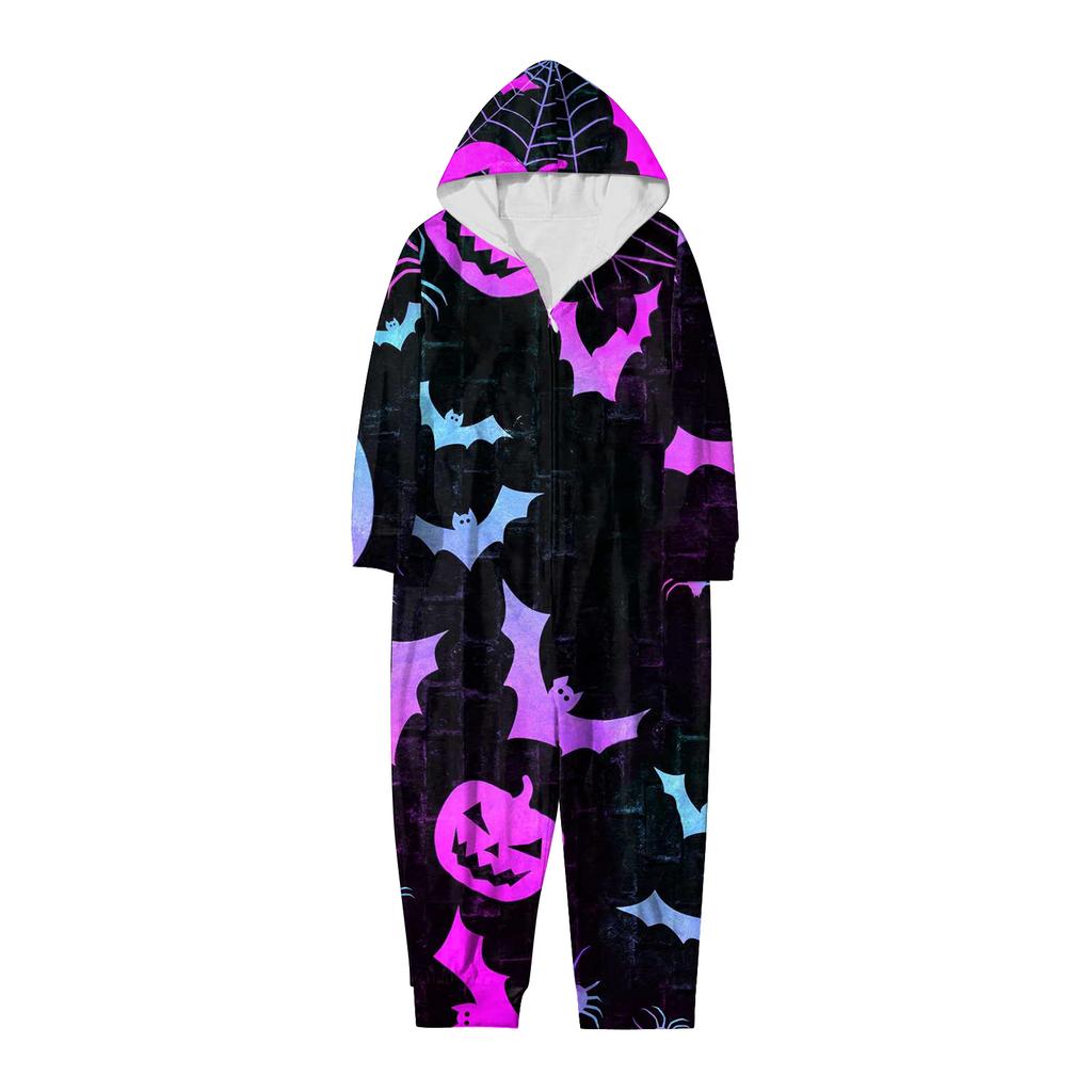 Halloween Printed Family Matching Hooded Long Sleeved Zippered Hooded Jumpsuit Set
