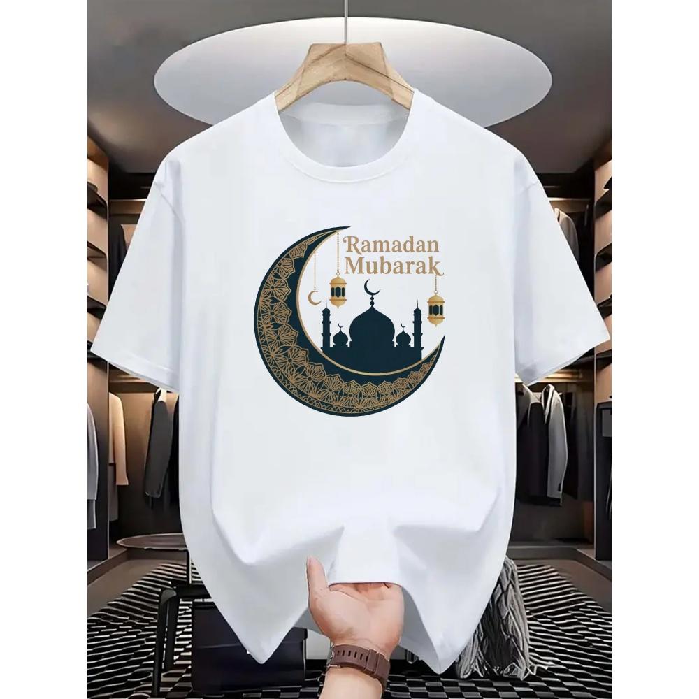 Ramadan Gold Pattern Moon Fashion Casual Pattern Print Men's T-Shirt Comfortable Soft Short-Sleeve Summer Holiday Gift Men Top