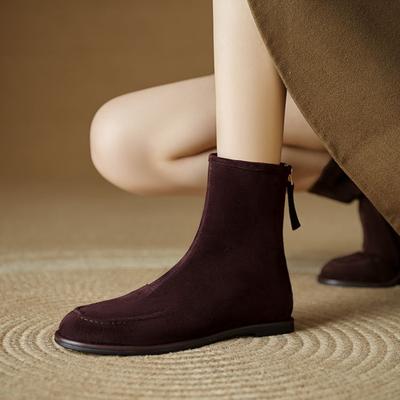Fashion NEW Autumn Women Boots Sheep Suede Leather Shoes for Women Round Toe Low Heel Shoes Slip-on Chelsea Boots Zipper Short Boots