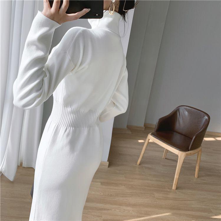 Elegantes und warmes Langarm-Strickkleid mit Taillenband für Damen