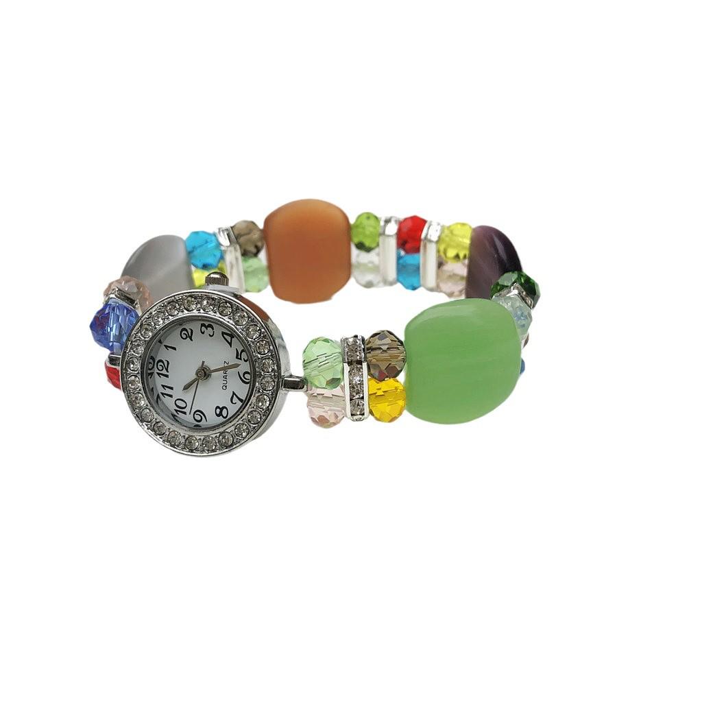 Trendy Women's Seven-Color Cat's Eye Bracelet Watch with Inlaid Diamonds