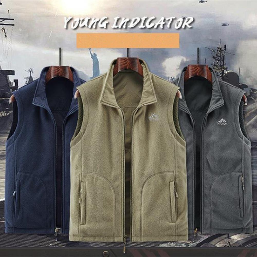 Reversible Sleeveless Jacket Men's Vest Coat Winter Waistcoat Thick Warm Fleece Workwear Tops Cargo Vest Windbreaker New Fashion