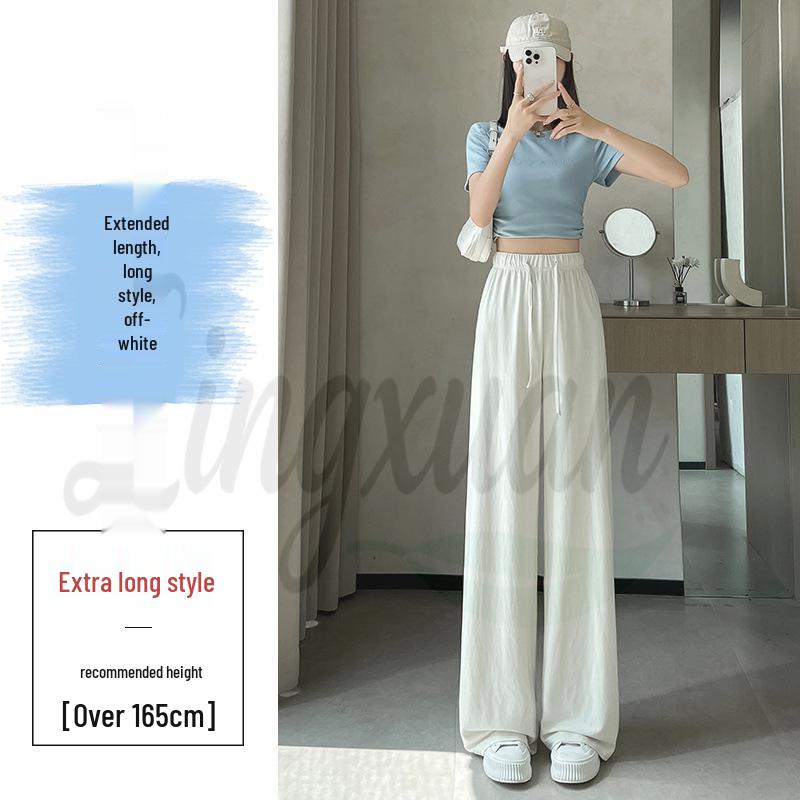 2026 Summer Women s High Waist Ice Silk Wide-Leg Floor-Length Pants XL
