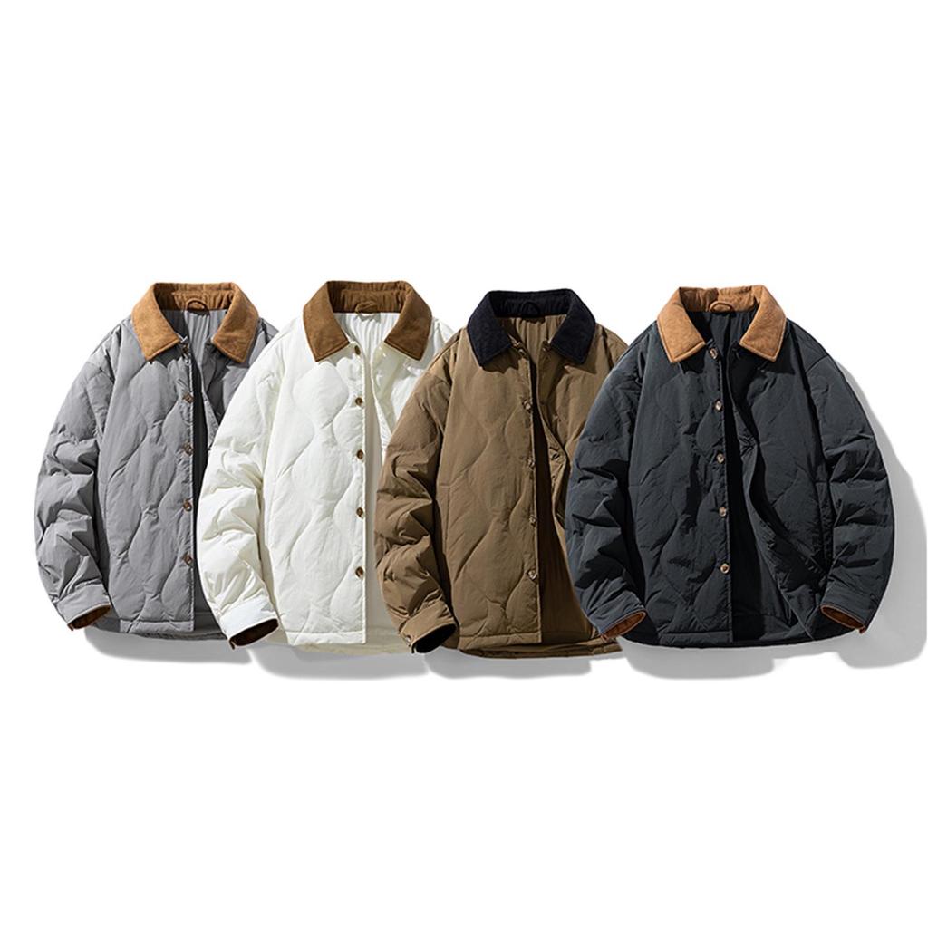Men's Trendy American Retro Wave Pattern Duck Down Jacket - Lightweight, Warm Workwear Outerwear