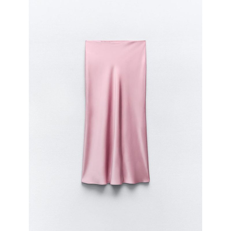 

Za2024 Autumn New Women s Clothing Fashionable All-Match Silk Satin Texture Long Midi Skirt Skirt 8338537 800 Pink L