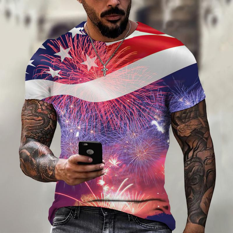 Letní tričko Muži Krátký 3D potisk Módní topy Ležérní Tričko Americká vlajka Košile s rukávem Harajuku Tričko nadměrné velikosti Street Clothing