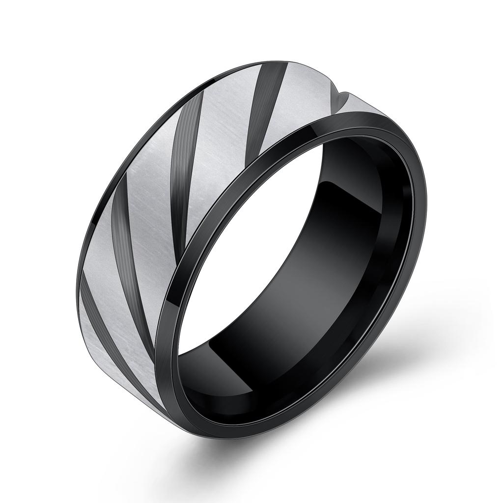 8MM Simple Inner Arc Double Beveled Engraved Matte Matching Rings for Couples
