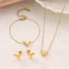 3PCS High-end V-letter Necklace Bracelet Earrings Do Not Fade Titanium Steel Three Piece Set