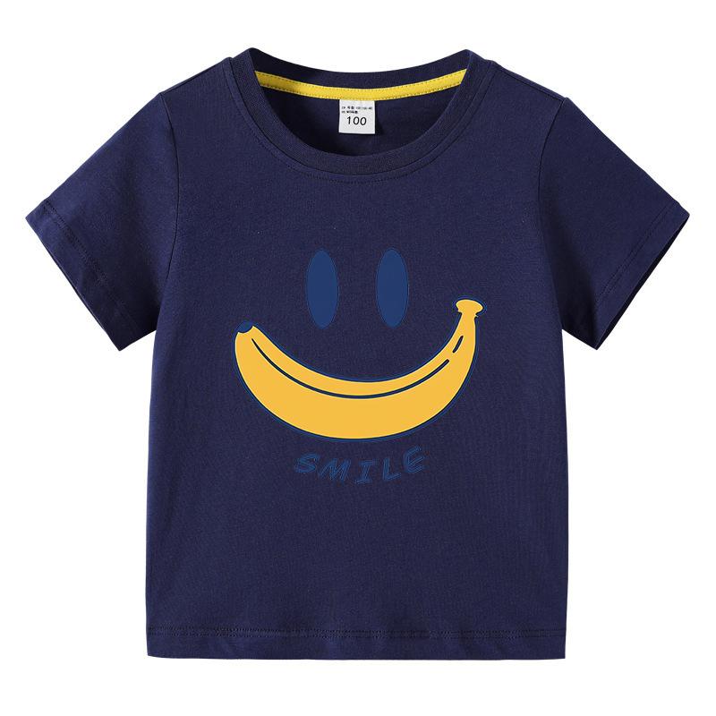 Cute Smiling Banana Kids Short Sleeve T Shirts Boys Girls Same Style Cartoon Casual Tees Comfortable Children Clothing