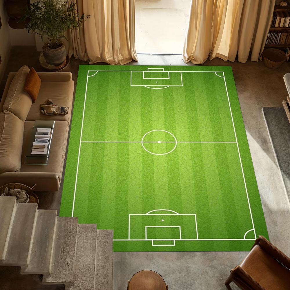 Realistische Fußballfeldmuster Teppichmatte Teppich, Lebendige & Dynamische Heimdekoration in Grüntönen für Wohnzimmer Schlafzimmer