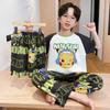 Cotton 3-Piece Pajama Set Boys Lightweight Short Sleeve Sleepwear Cartoon Print Home Wear Ages 8
