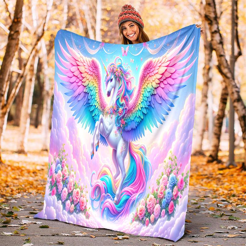 1PC Unicorn on the Clouds blanket, al season lightweigh Poster blanket home office outdoor nap multifunc Poster blanketional blanket