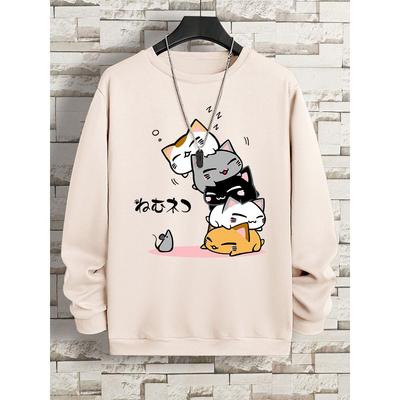 Cute Stacked Cats Sleep Clothing Man Hoody Sweatshirts Vintage Casual Loose Hoodies Autumn Loose Clothes