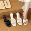 Women's Shoes Summer Square Toe High Heel Slipper Fashion French High Heel Sandals for Women Peep Toe Butterfly-knot Dress Slide