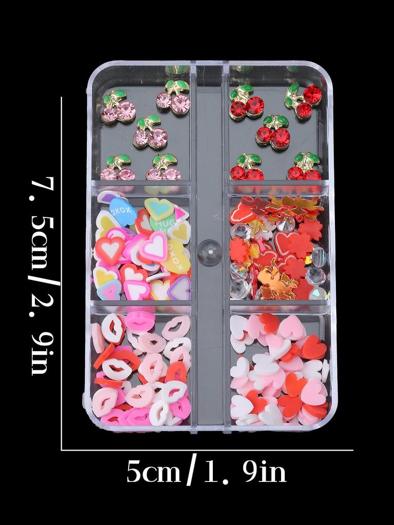 Gold Cherry Resin Heart Mouth Flower Nail Charms 1Box DIY 3D 2025 Gift For Girls