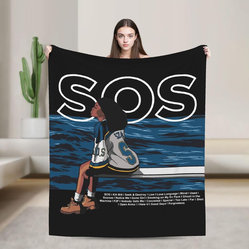 SOS SZA Rapper Knitted Blanket 90s Music Fleece Throw Blanket Bedroom Sofa Decoration Lightweight Bedspread